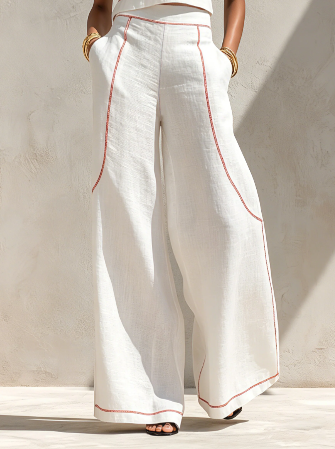 Clara | Conjunto blanco con top sin mangas y pantalones de pierna ancho