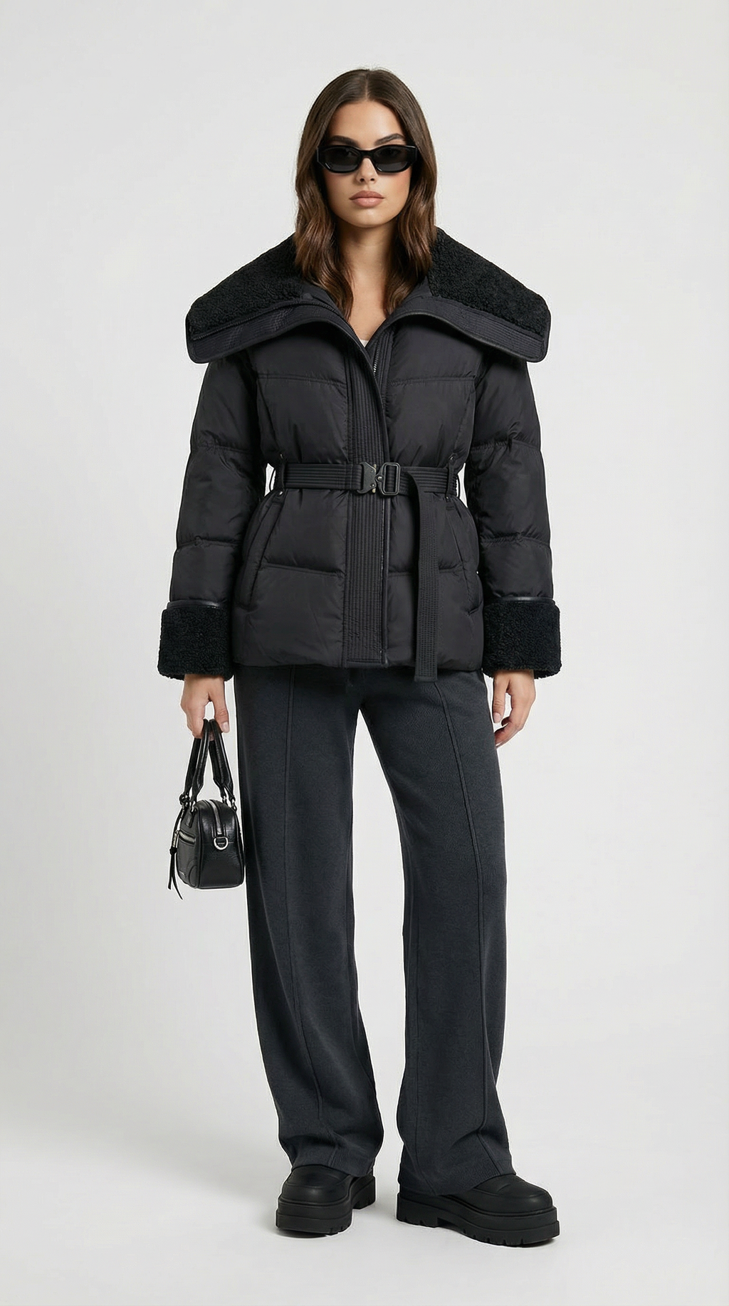 Chaqueta acolchada con cuello XL en negro
