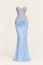 Celeste | Vestido largo azul con encaje