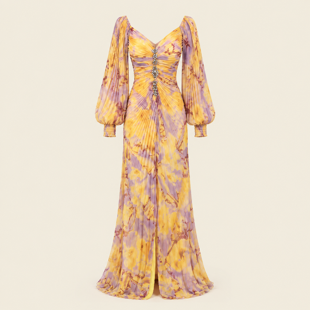 Gregoria | Vestido largo floral de escote profundo