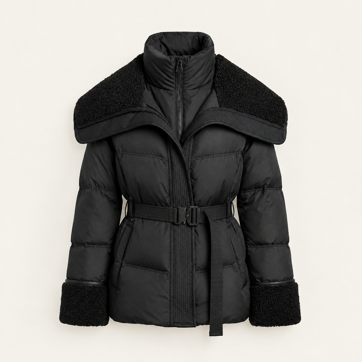 Chaqueta acolchada con cuello XL en negro y marrón