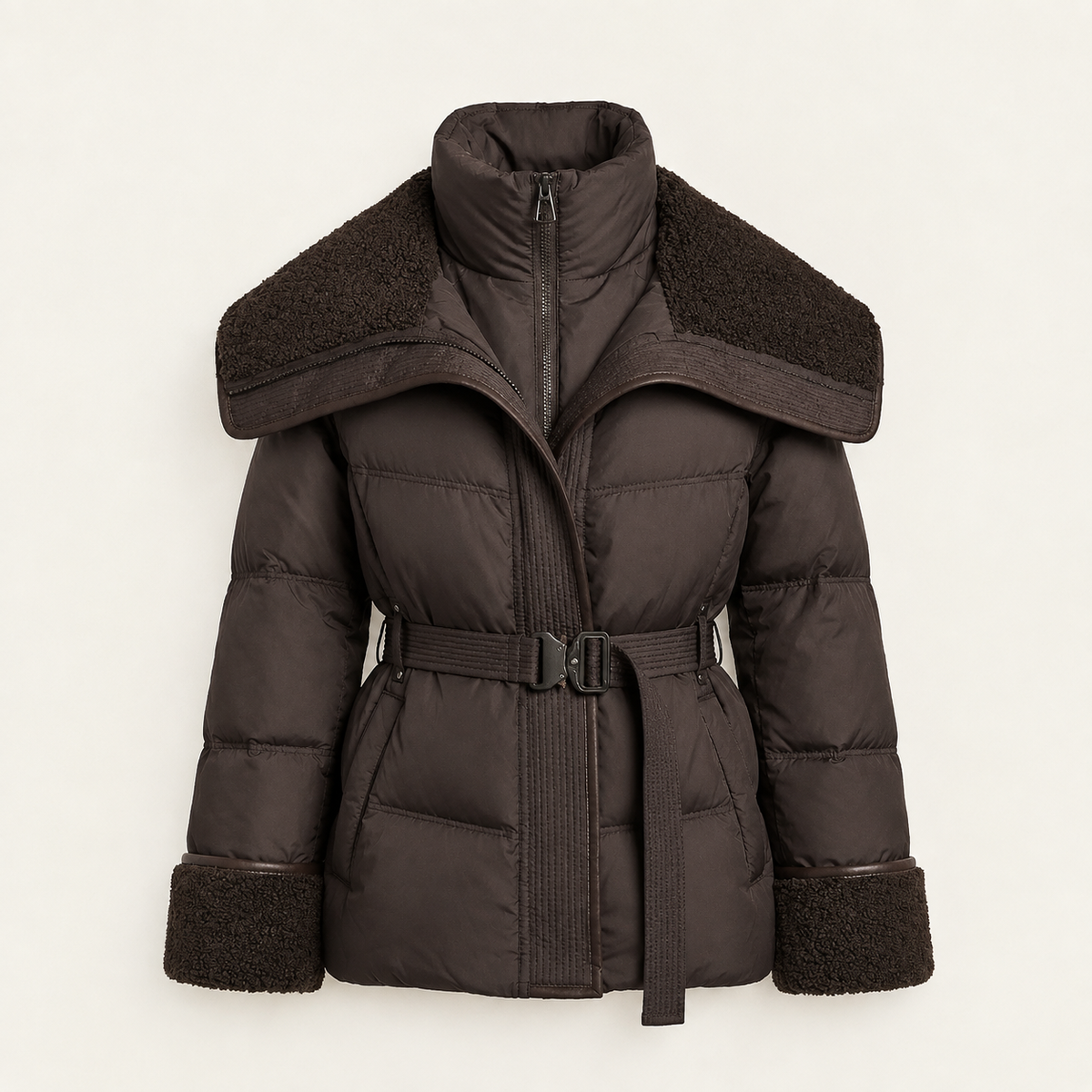 Chaqueta acolchada con cuello XL en negro y marrón