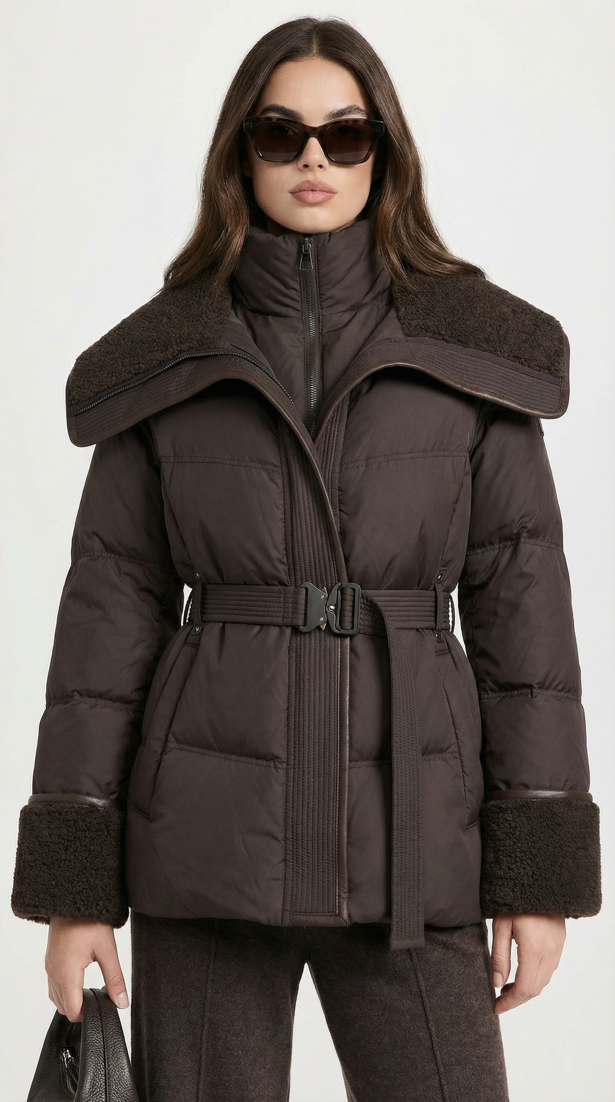 Chaqueta acolchada con cuello XL en marrón