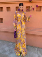 Gregoria | Vestido largo floral de escote profundo