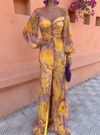 Gregoria | Vestido largo floral de escote profundo
