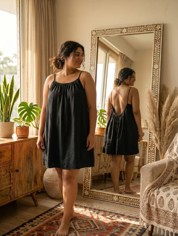 Vestido ELENA corto de espalda descubierta en negro